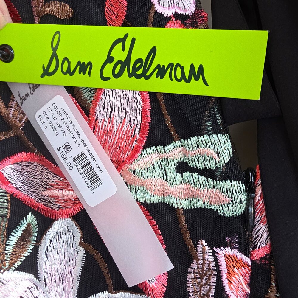 NWT Sam Edelman sleeveless dress Hibiscus floral embroidery maxi - Picture 4 of 8